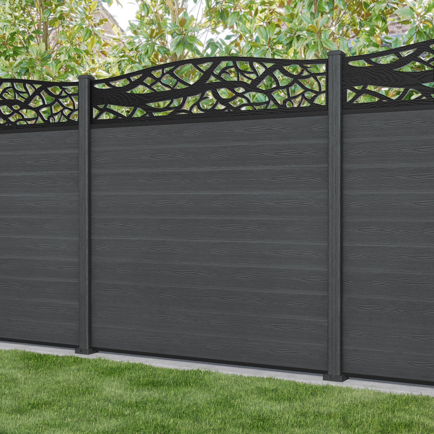 Classic Twilight Curved Top Fence Panel - Dark Grey - with our composite posts