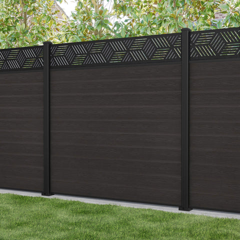 Classic Cubed Fence Panel - Dark Oak - with our aluminium posts