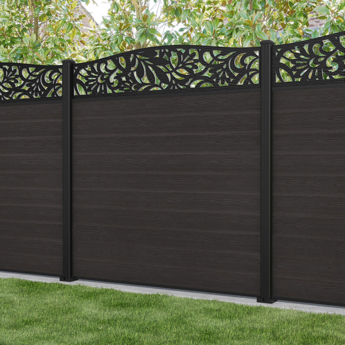 Classic Heritage Curved Top Fence Panel - Dark Oak - with our aluminium posts
