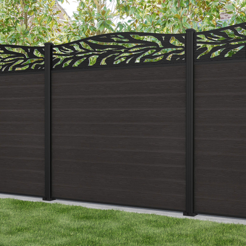 Classic Malawi Curved Top Fence Panel - Dark Oak - with our aluminium posts