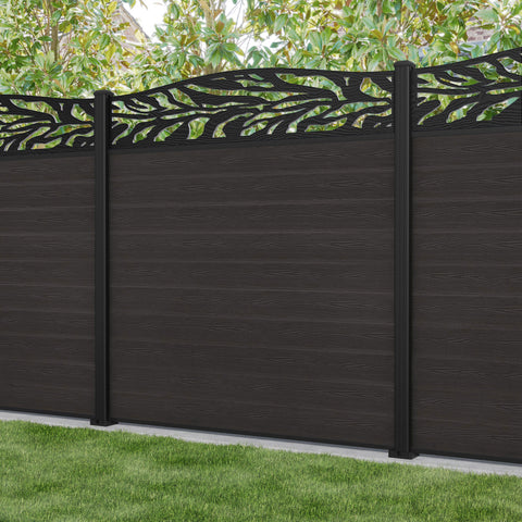 Classic Malawi Curved Top Fence Panel - Dark Oak - with our aluminium posts