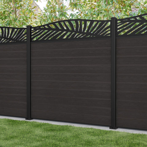 Classic Palm Curved Top Fence Panel - Dark Oak - with our aluminium posts