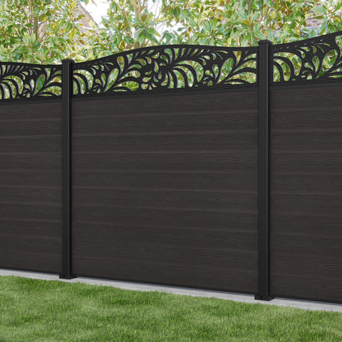 Classic Petal Curved Top Fence Panel - Dark Oak - with our aluminium posts