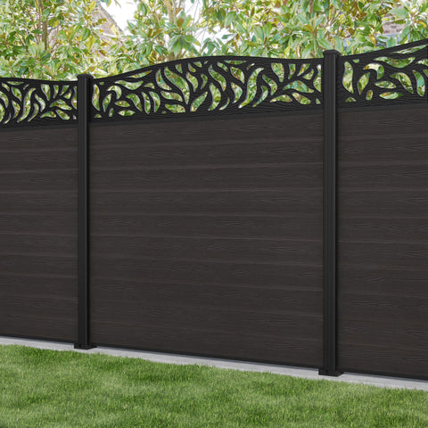 Classic Plume Curved Top Fence Panel - Dark Oak - with our aluminium posts