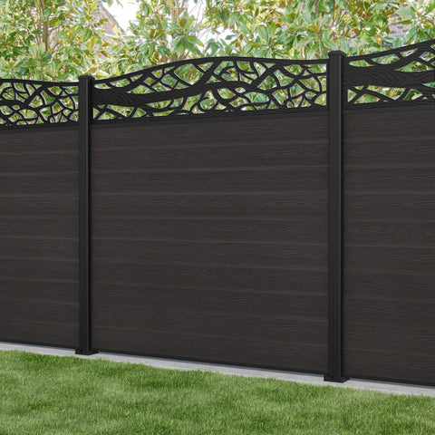 Classic Twilight Curved Top Fence Panel - Dark Oak - with our aluminium posts