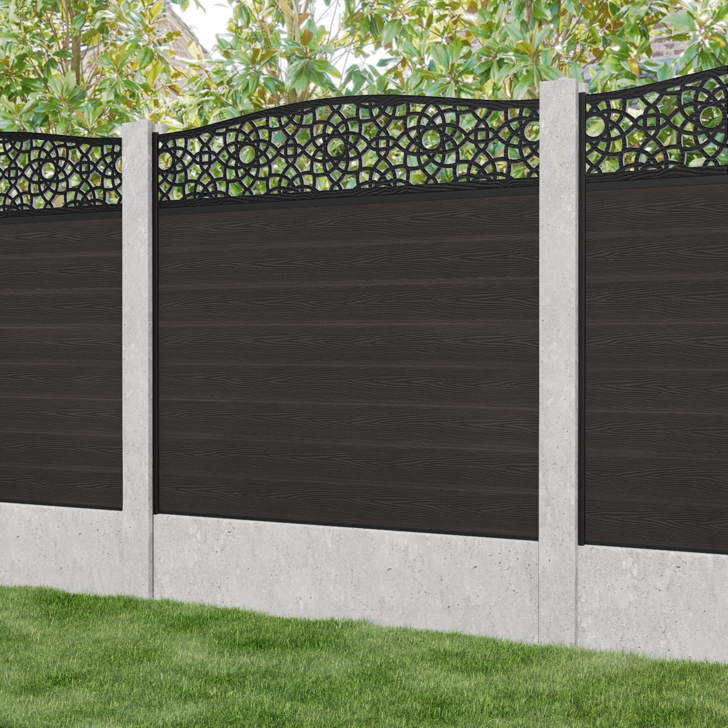 Classic Ambar Curved Top Fence Panel - Dark Oak - for existing concrete posts