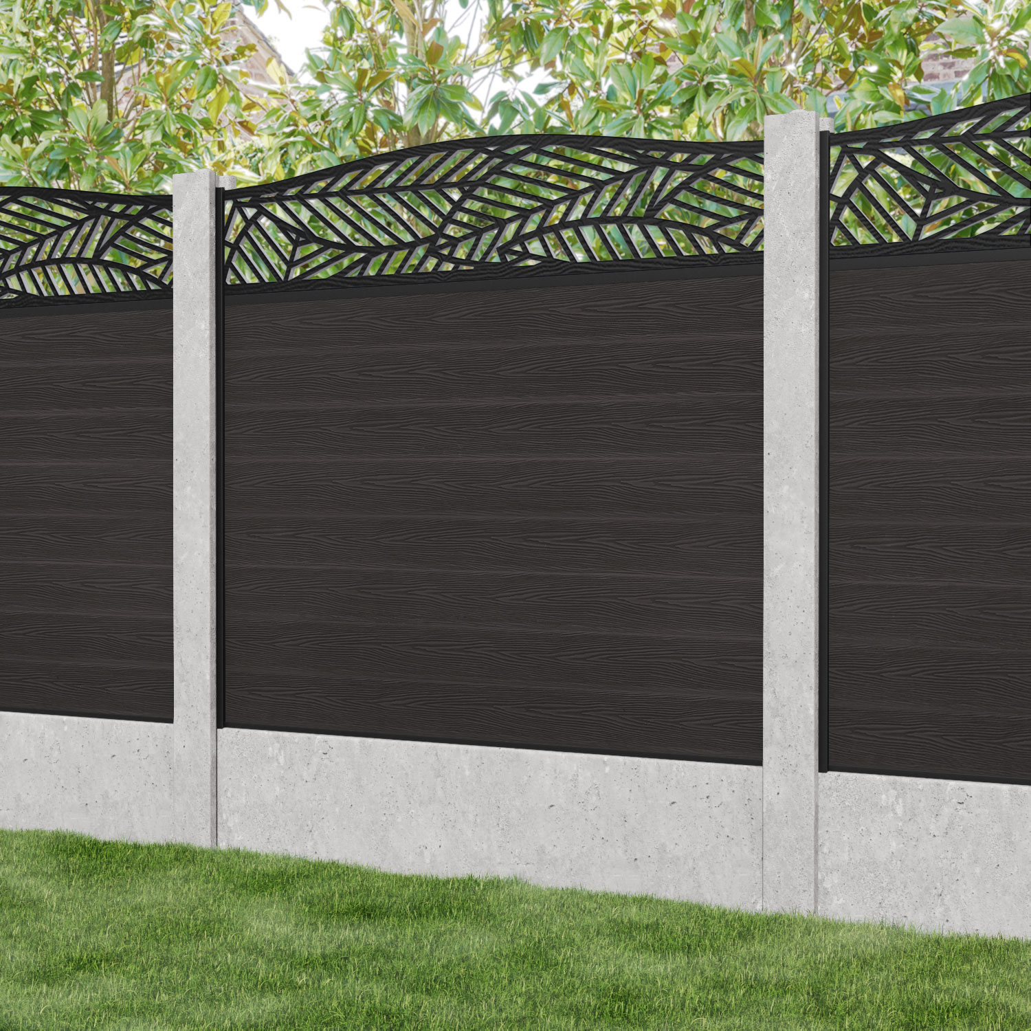 Classic Habitat Curved Top Fence Panel - Dark Oak - for existing concrete posts
