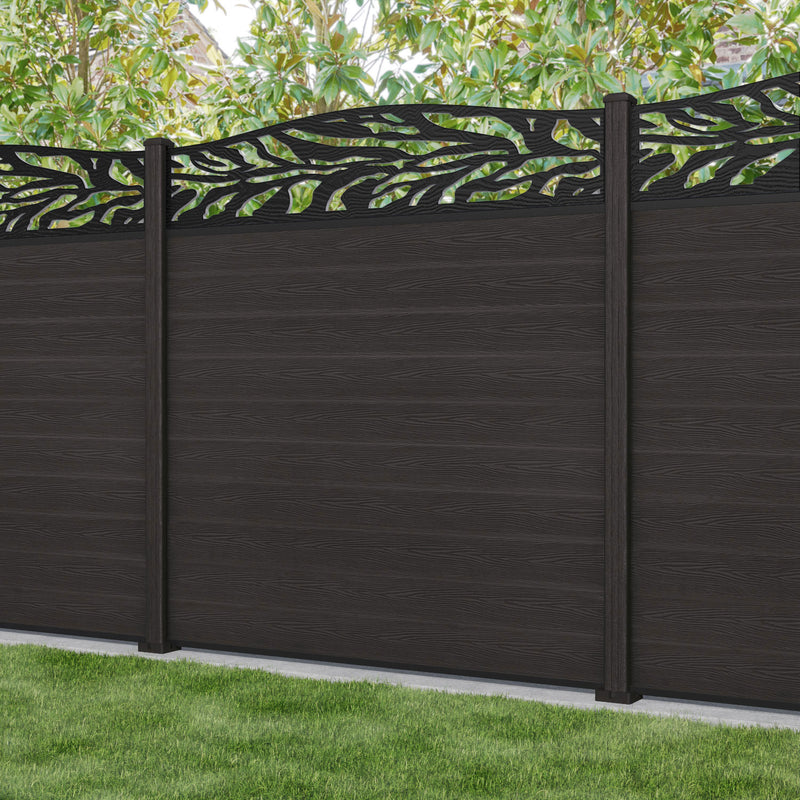 Classic Malawi Curved Top Fence Panel - Dark Oak - with our composite posts