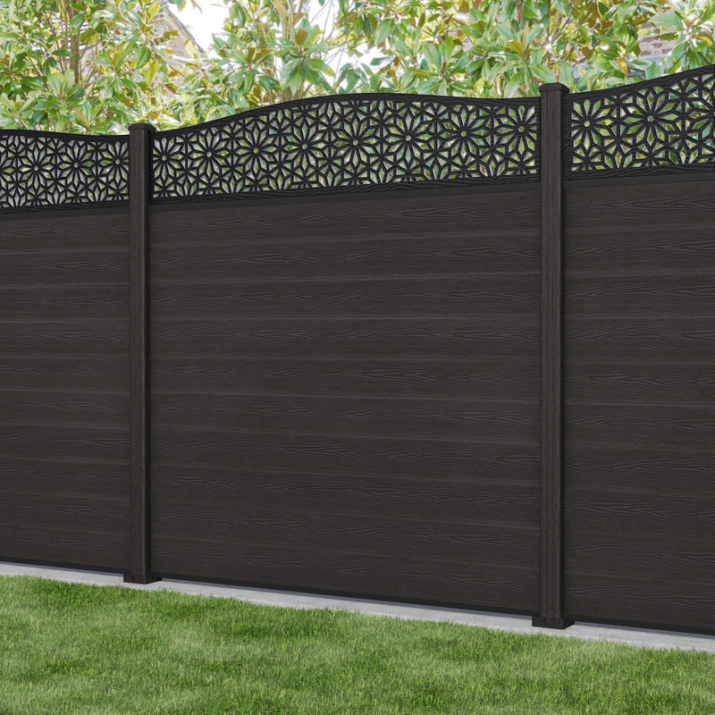 Classic Narwa Curved Top Fence Panel - Dark Oak - with our composite posts