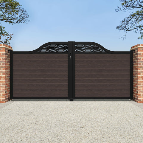 Classic Cubed Curved Top Driveway Gate - Mid Brown - Top Screen