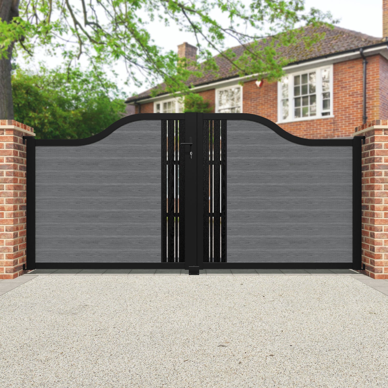 Classic Linea Curved Top Driveway Gate - Mid Grey - Middle Screen