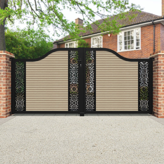 Hudson Alnara Curved Top Driveway Gate - Light Oak- Middle & End Screen
