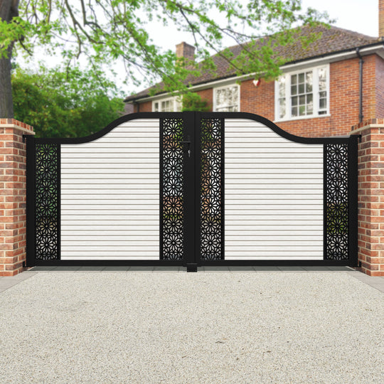 Hudson Narwa Curved Top Driveway Gate - Light Stone - Middle & End Screen
