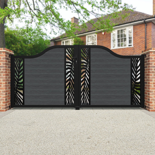 Classic Palm Curved Top Driveway Gate - Dark Grey - Middle & End Screen
