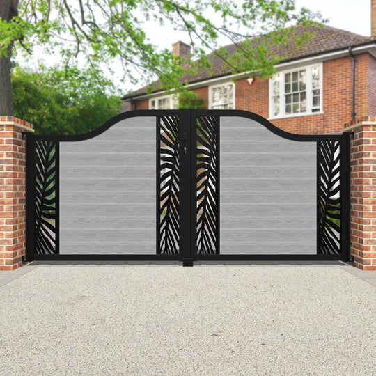 Classic Palm Curved Top Driveway Gate - Light Grey - Middle & End Screen