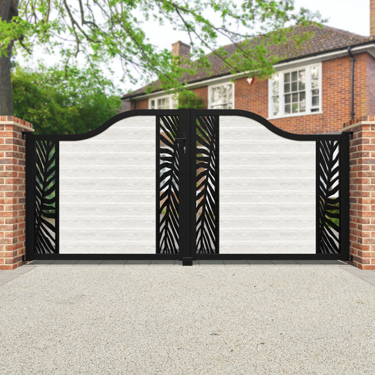 Classic Palm Curved Top Driveway Gate - Light Stone - Middle & End Screen