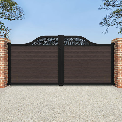 Classic Feather Curved Top Driveway Gate - Mid Brown - Top Screen