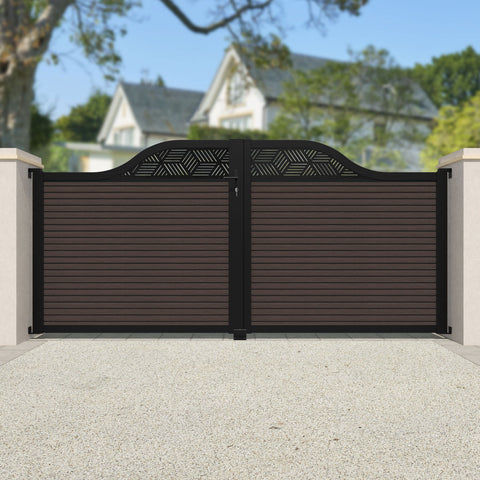 Hudson Cubed Curved Top Driveway Gate - Mid Brown - Top Screen