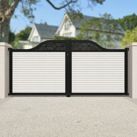 Hudson Cubed Curved Top Driveway Gate - Light Stone - Top Screen