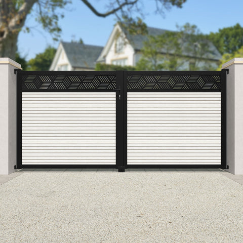 Hudson Cubed Straight Top Driveway Gate - Light Stone - Top Screen