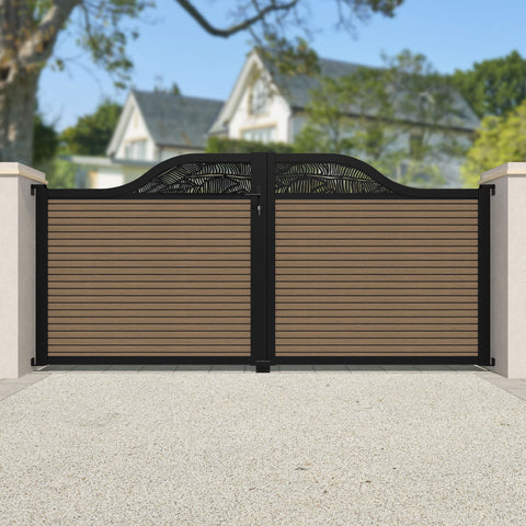 Hudson Feather Curved Top Driveway Gate - Teak - Top Screen