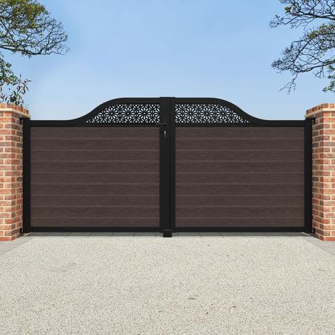 Classic Narwa Curved Top Driveway Gate - Mid Brown - Top Screen