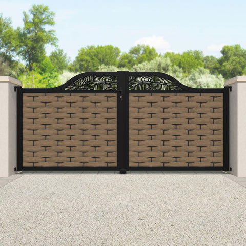 Ripple Feather Curved Top Driveway Gate - Teak - Top Screen