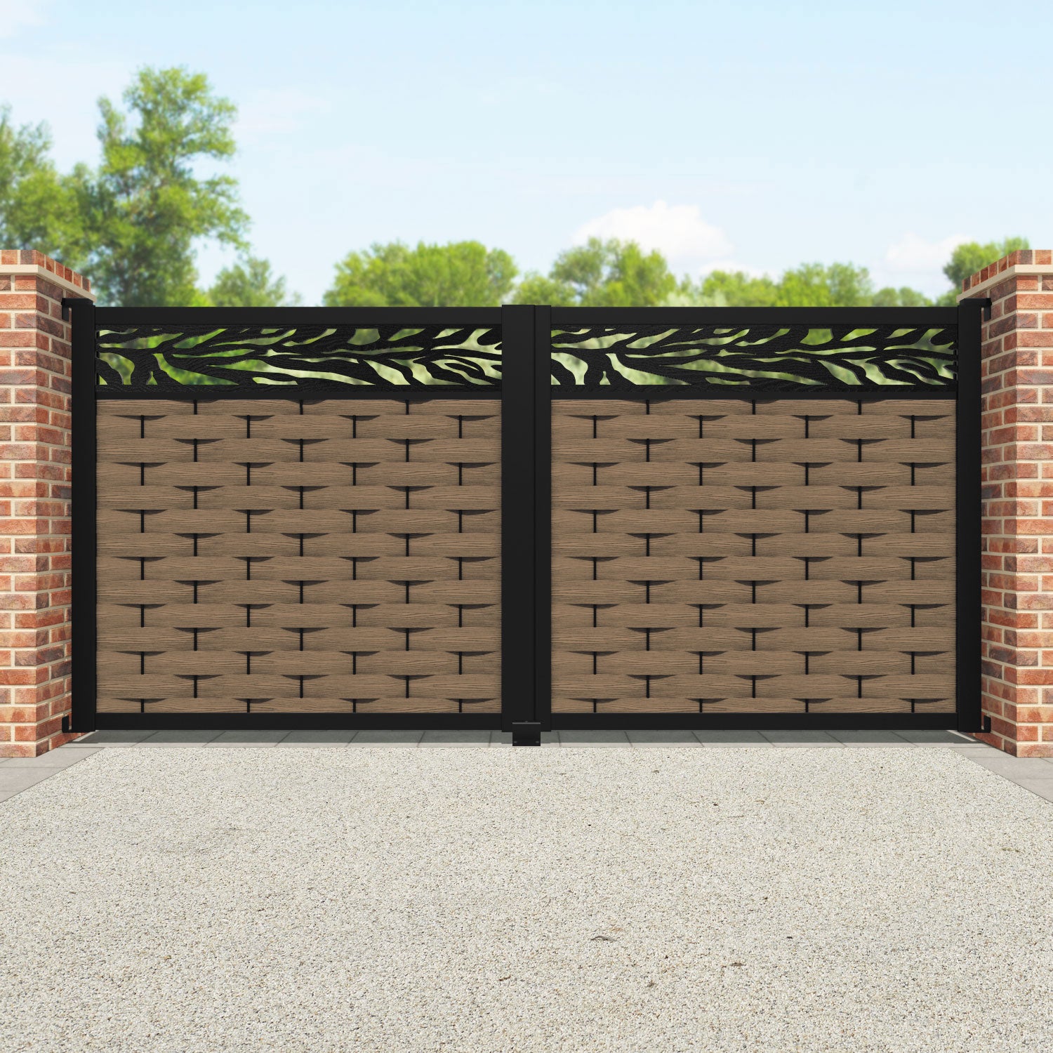Ripple Malawi Straight Top Driveway Gate - Teak - Top Screen
