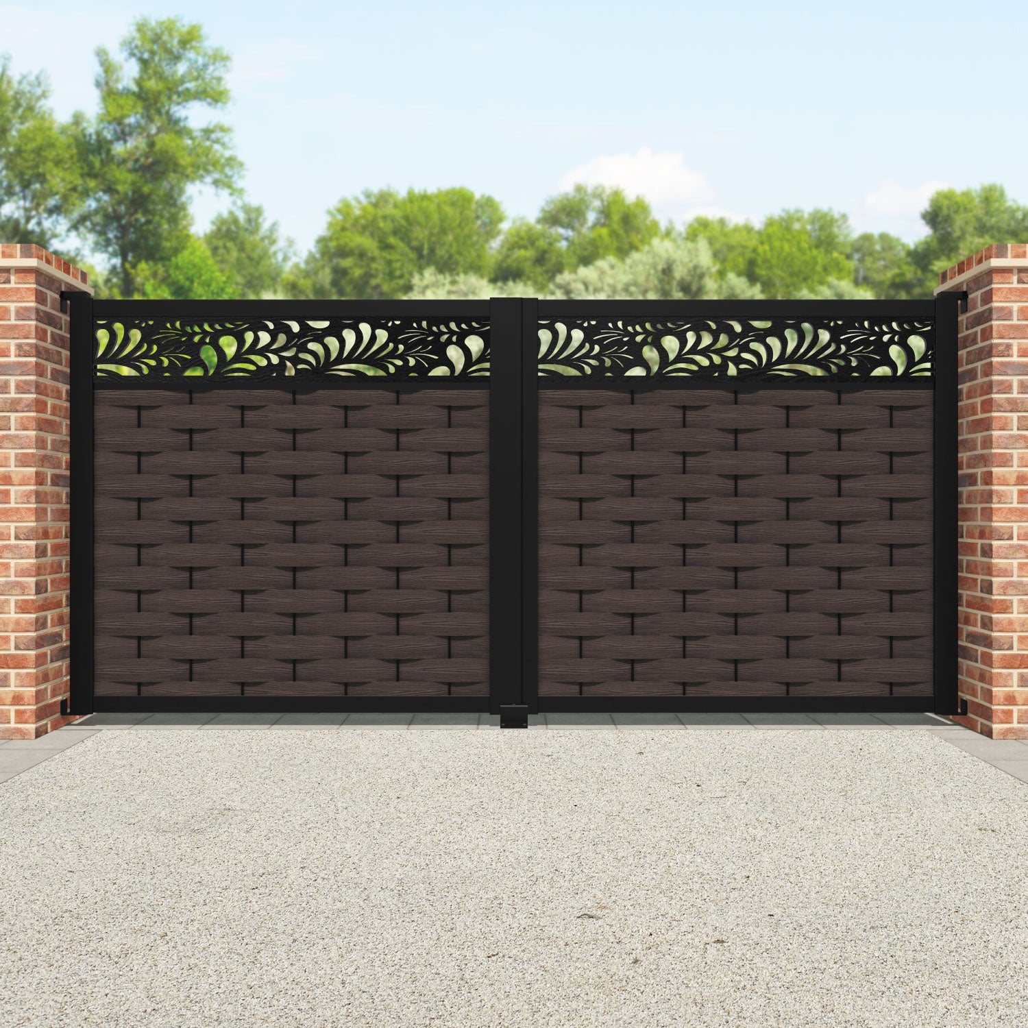 Ripple Petal Straight Top Driveway Gate - Mid Brown - Top Screen