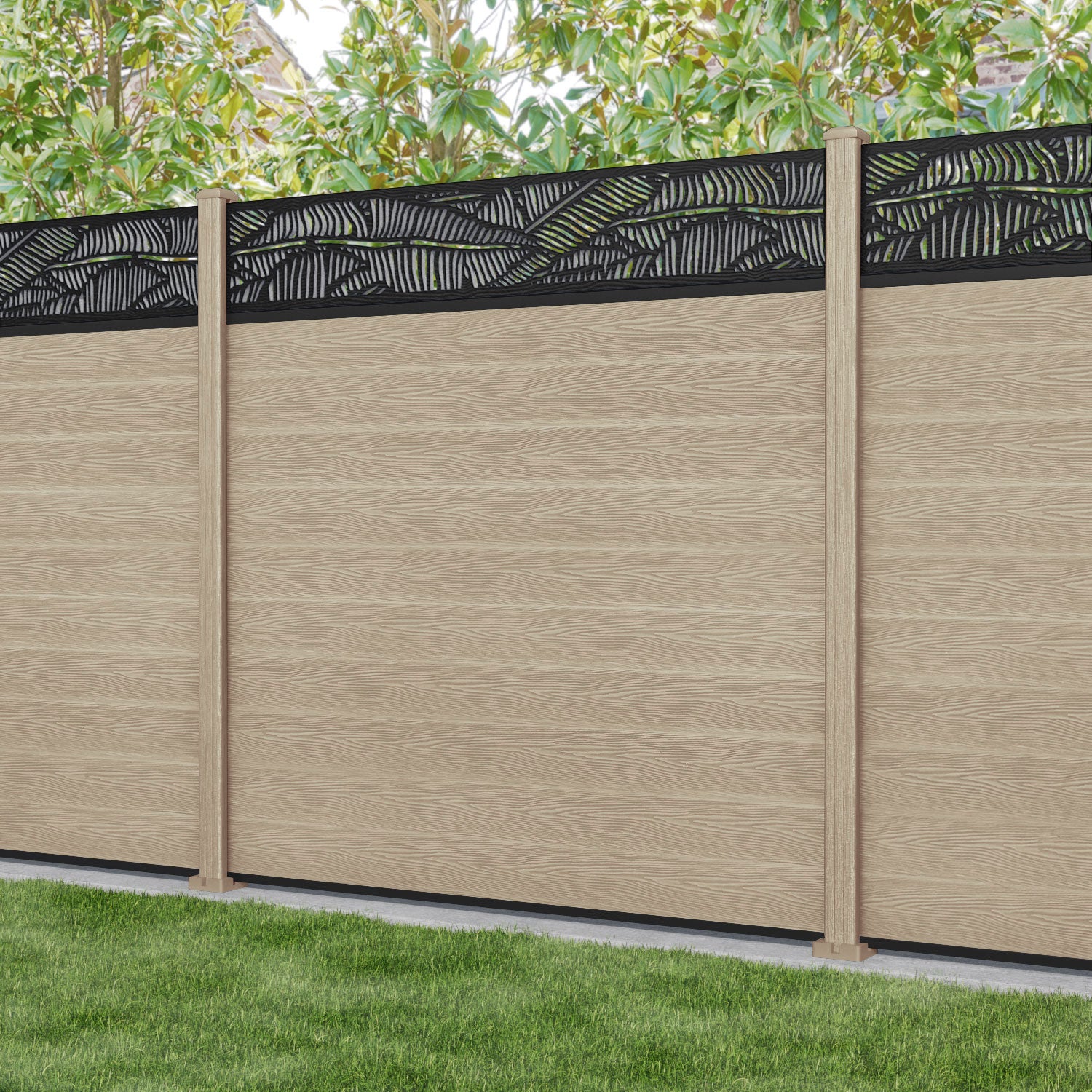 Classic Feather Fence Panel - Light Oak - with our composite posts