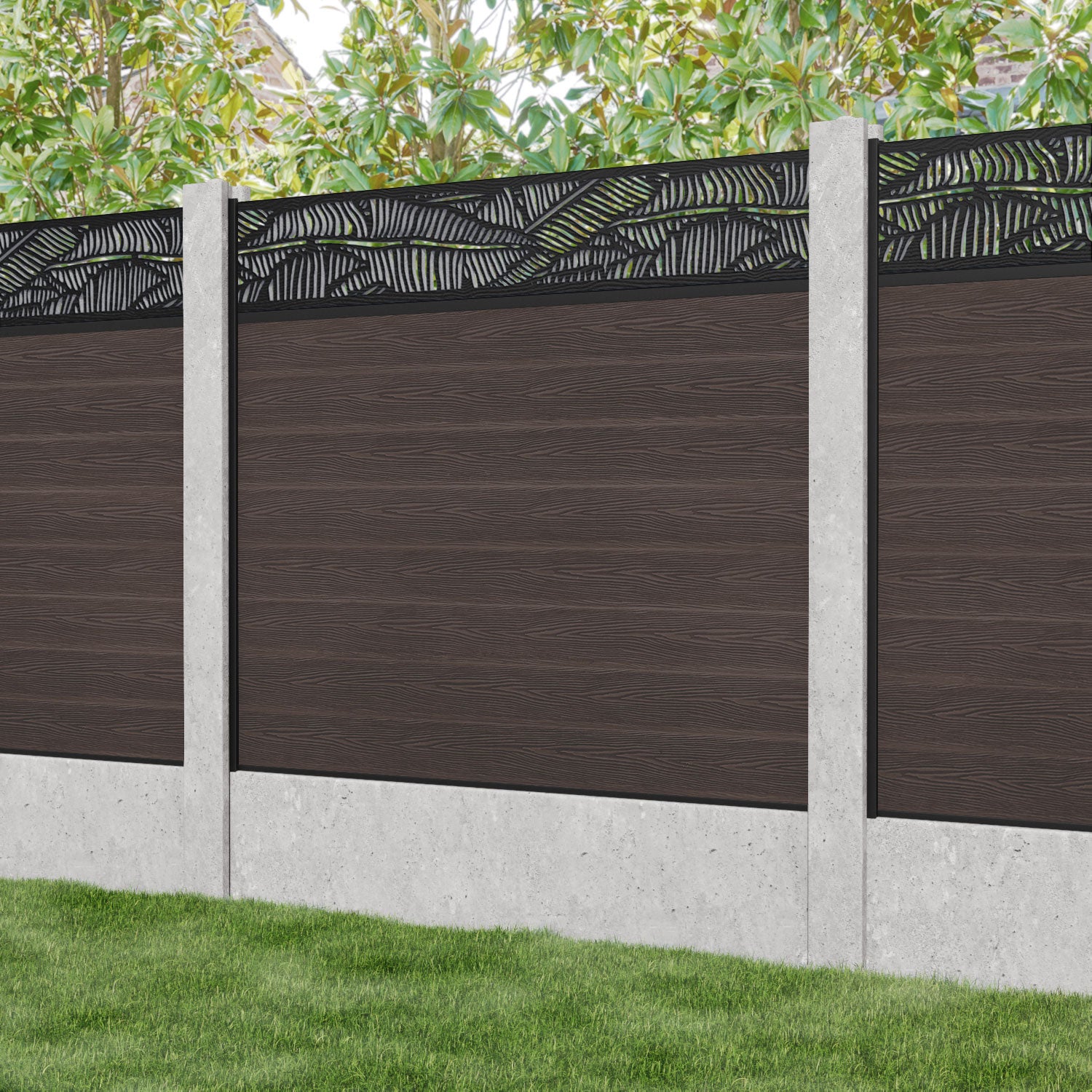 Classic Feather Fence Panel - Mid Brown - for existing concrete posts
