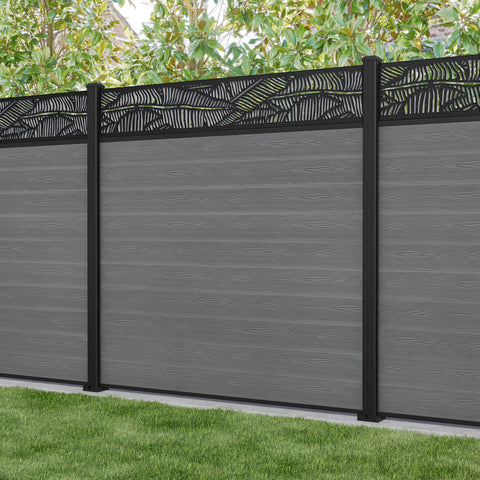Classic Feather Fence Panel - Mid Grey - with our aluminium posts