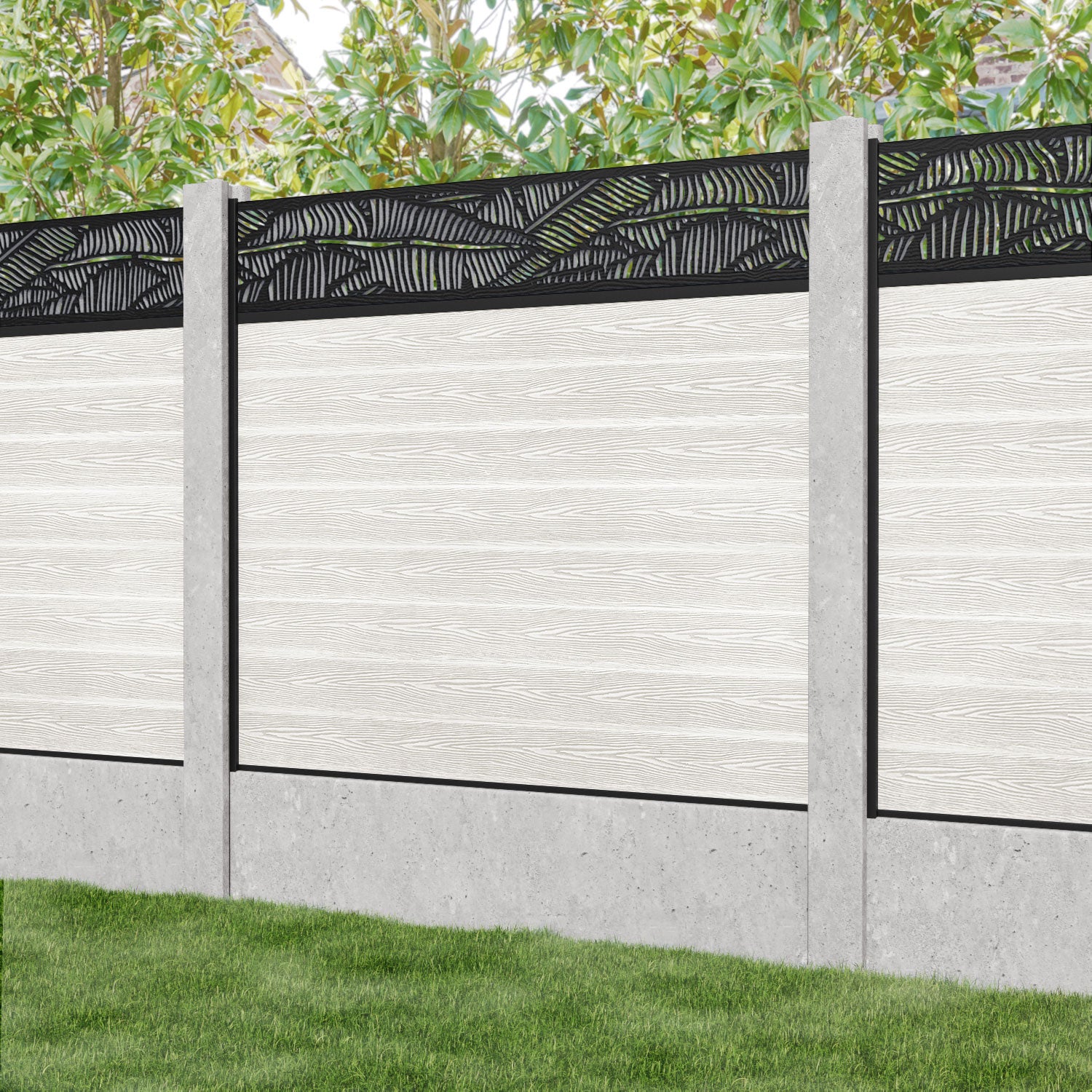 Classic Feather Fence Panel - Light Stone - for existing concrete posts