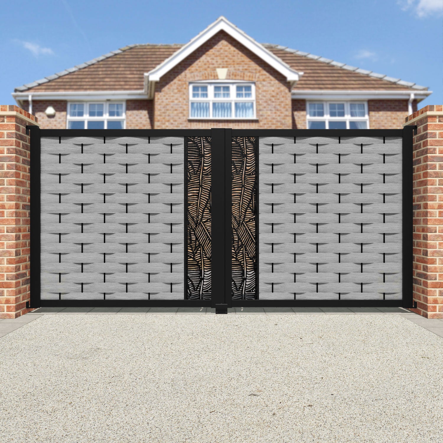 Ripple Feather Straight Top Driveway Gate - Light Grey - Middle Screen