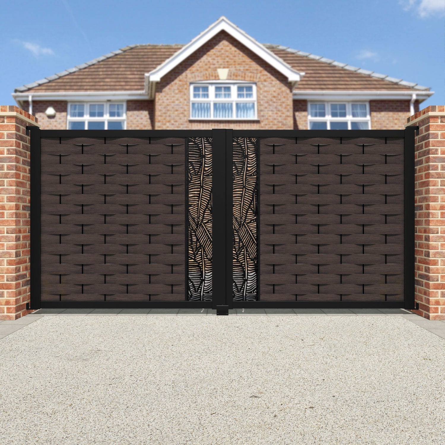 Ripple Feather Straight Top Driveway Gate - Mid Brown - Middle Screen
