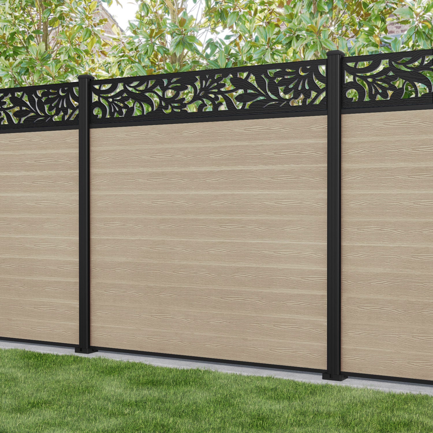 Classic Heritage Fence Panel - Light Oak - with our aluminium posts