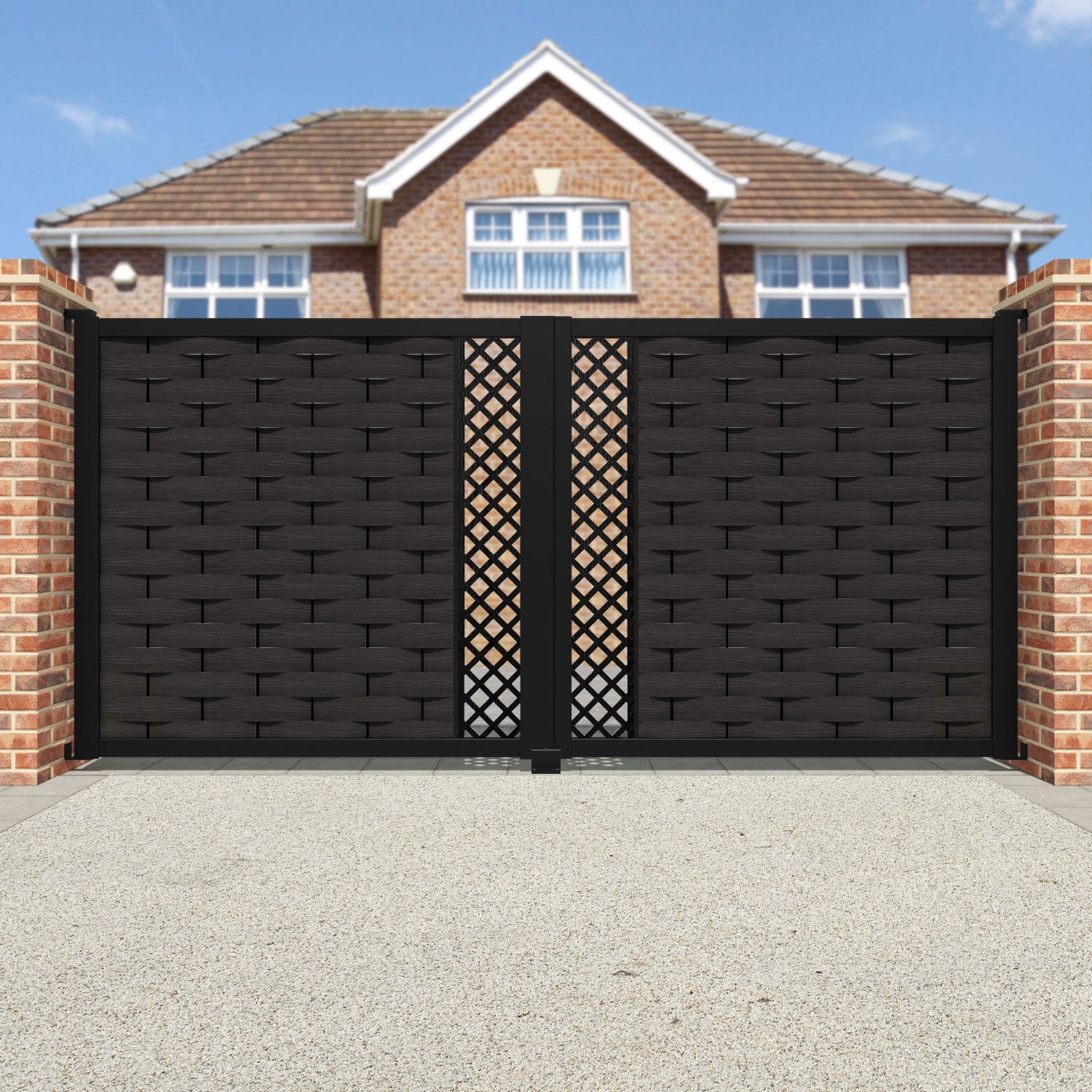 Ripple Hive Straight Top Driveway Gate - Dark Oak - Middle Screen