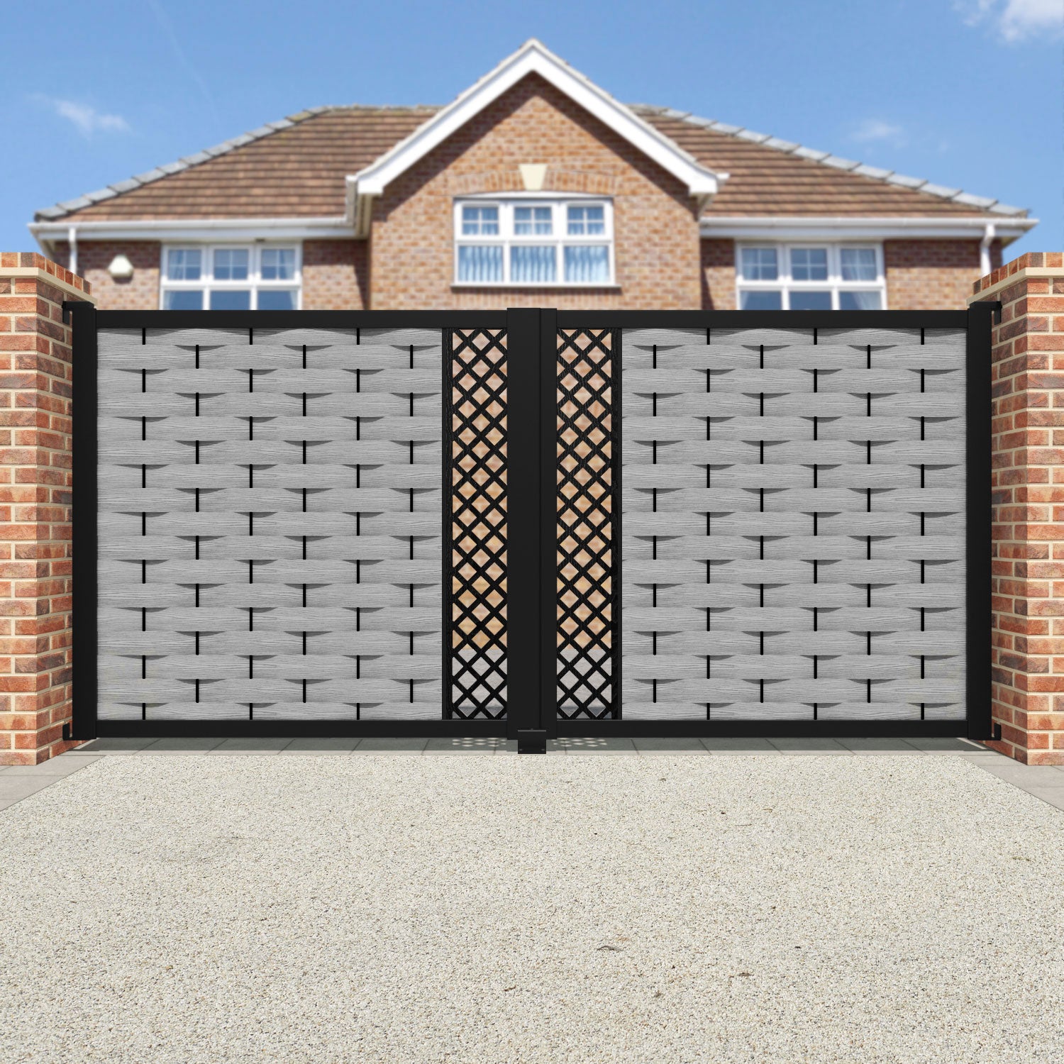 Ripple Hive Straight Top Driveway Gate - Light Grey - Middle Screen
