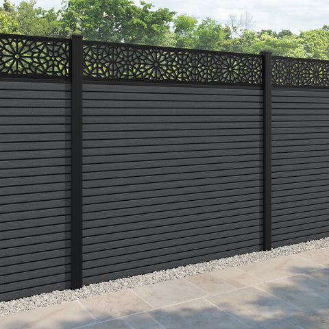 Hudson Alnara Fence Panel - Dark Grey - with our aluminium posts