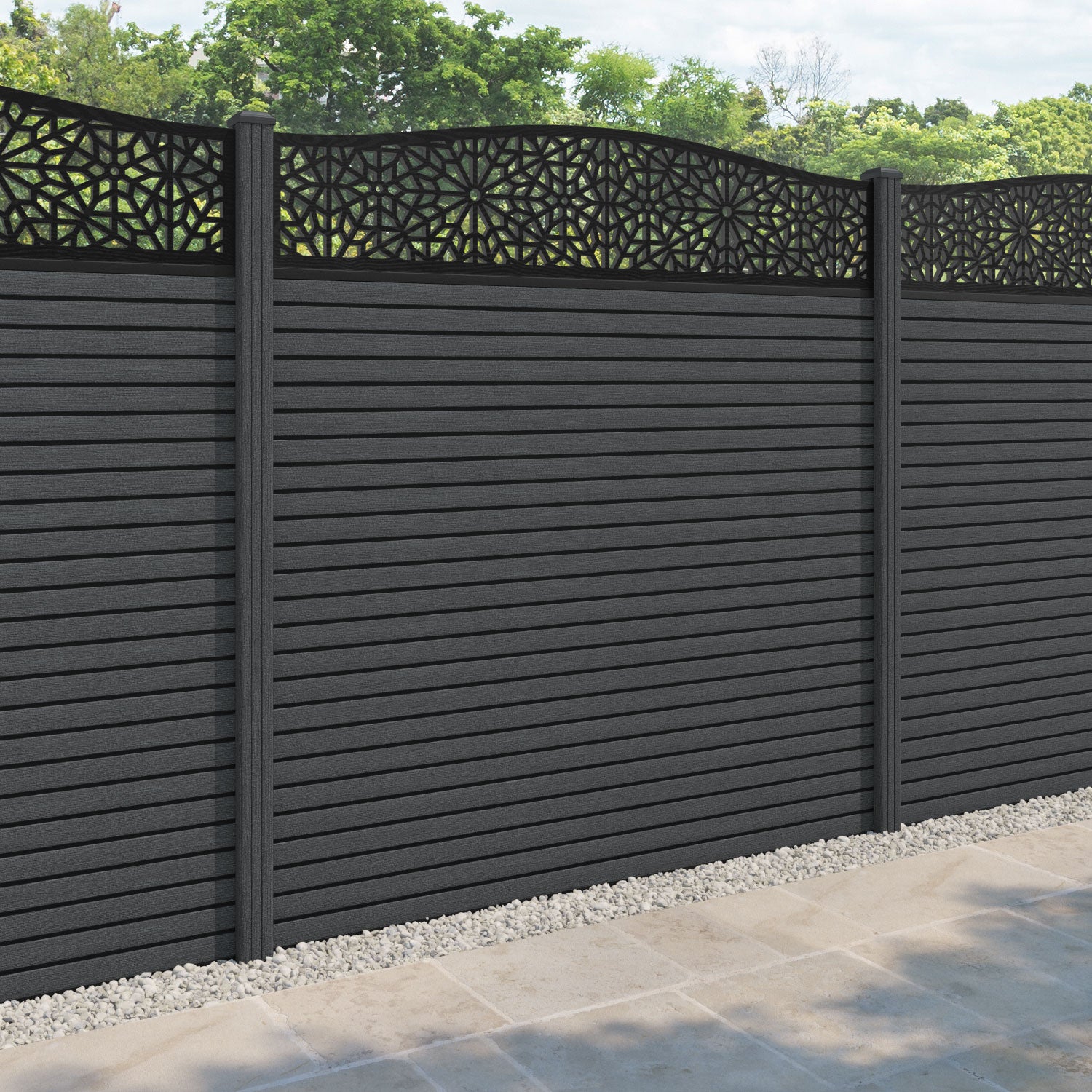 Hudson Alnara Curved Top Fence Panel - Dark Grey - with our composite posts