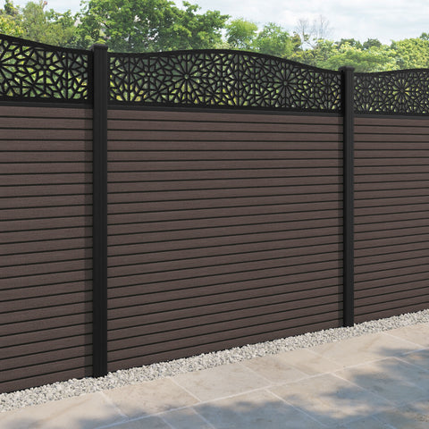 Hudson Alnara Curved Top Fence Panel - Mid Brown - with our aluminium posts