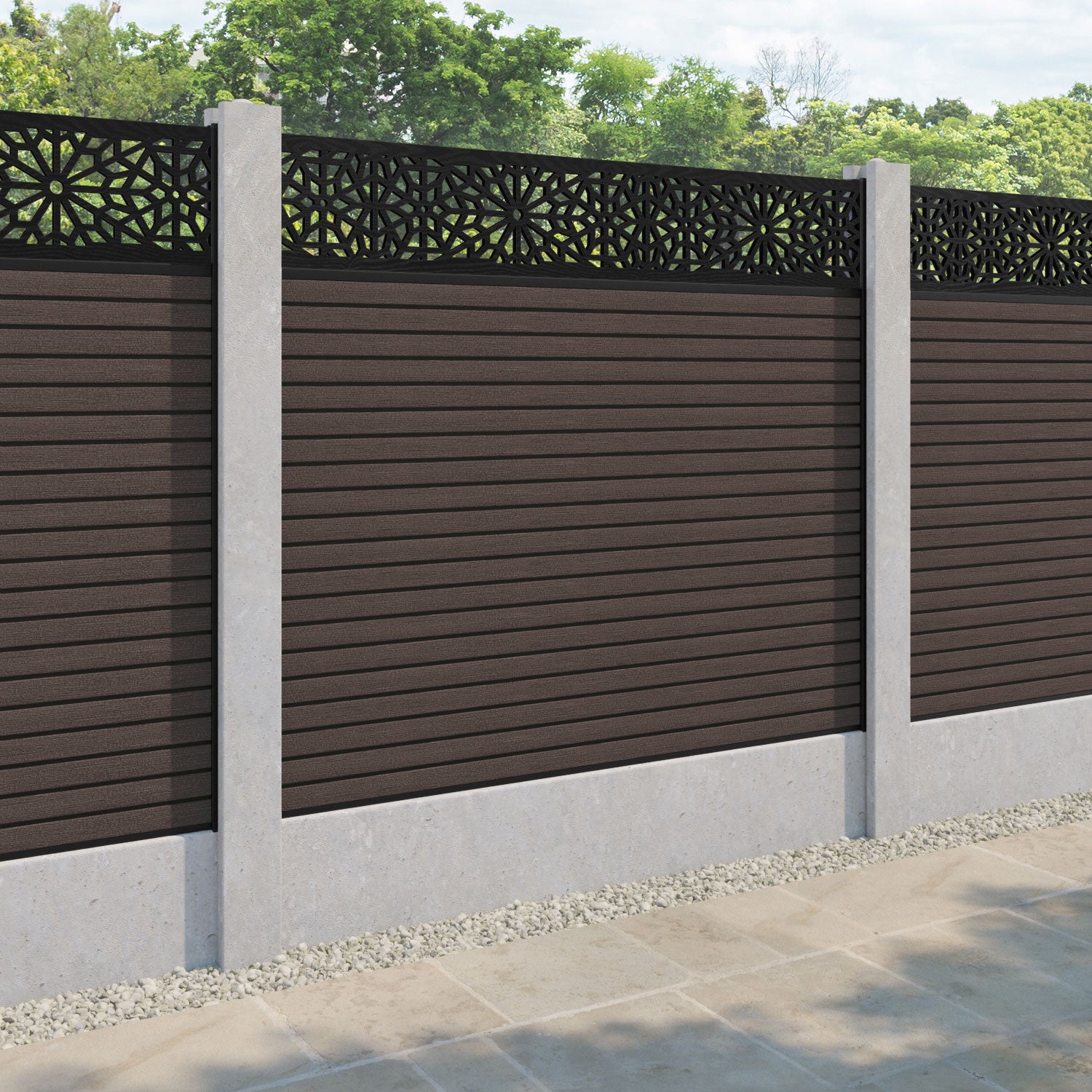 Hudson Alnara Fence Panel - Mid Brown - for existing concrete posts