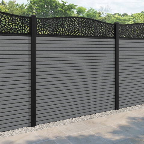 Hudson Alnara Curved Top Fence Panel - Mid Grey - with our aluminium posts