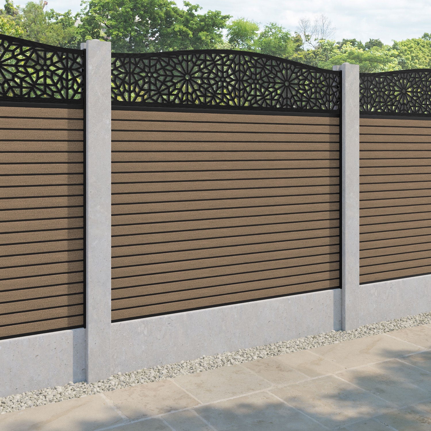 Hudson Alnara Curved Top Fence Panel - Teak - for existing concrete posts