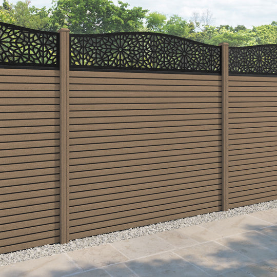 Hudson Alnara Curved Top Fence Panel - Teak - with our composite posts