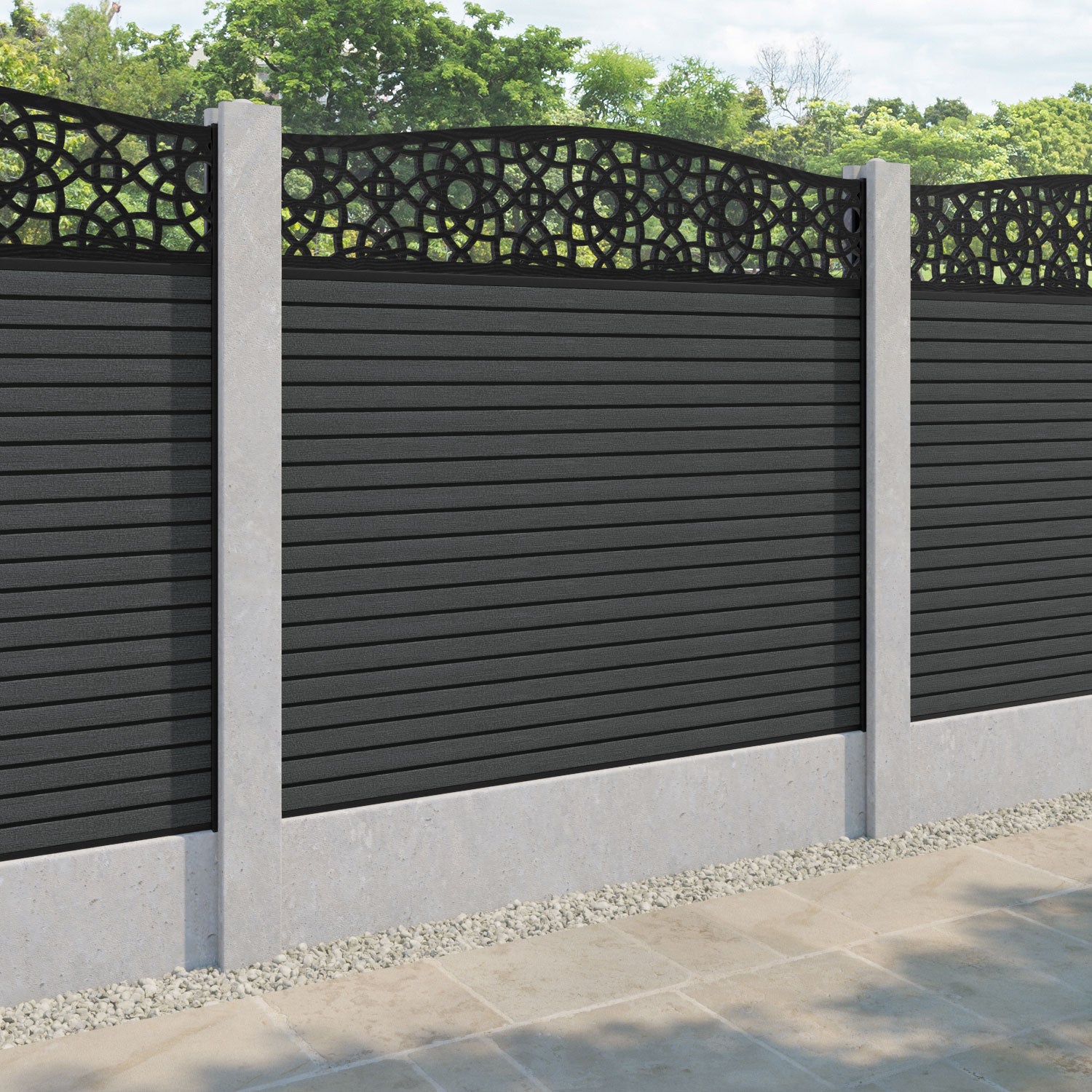 Hudson Ambar Curved Top Fence Panel - Dark Grey - for existing concrete posts