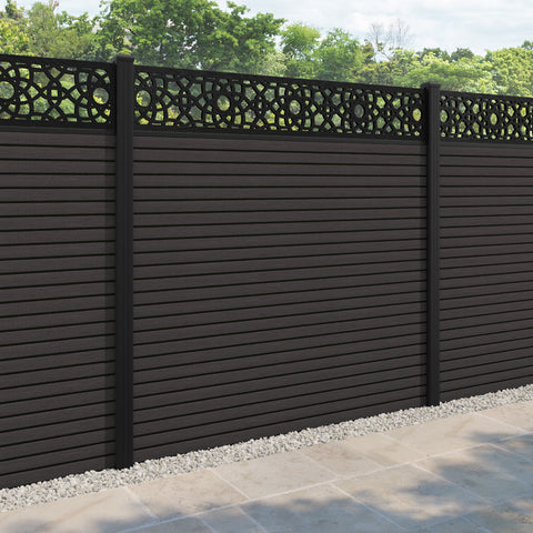 Hudson Ambar Fence Panel - Dark Oak - with our aluminium posts