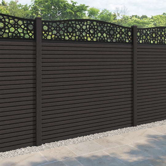 Hudson Ambar Curved Top Fence Panel - Dark Oak - with our composite posts