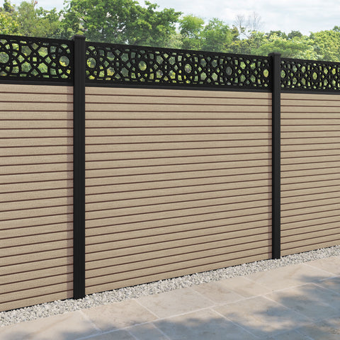 Hudson Ambar Fence Panel - Light Oak - with our aluminium posts