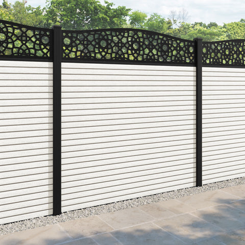 Hudson Ambar Curved Top Fence Panel - Light Stone - with our aluminium posts